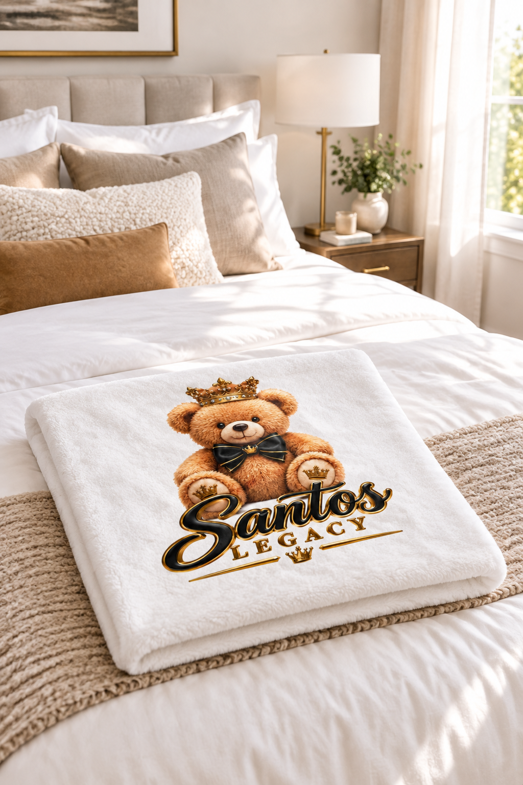 Santos Legacy Luxury Throw Blanket folded at the foot of a made bed